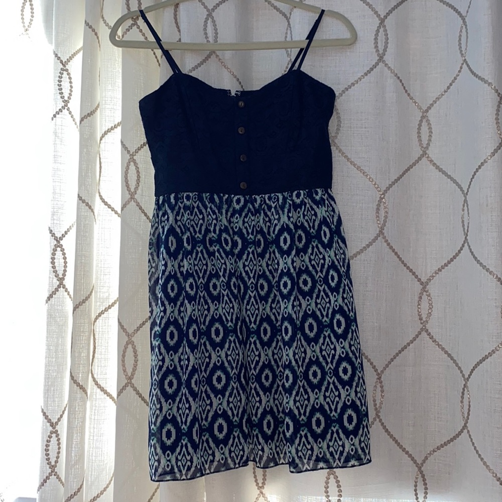 Blue flowy navy blue mini dress